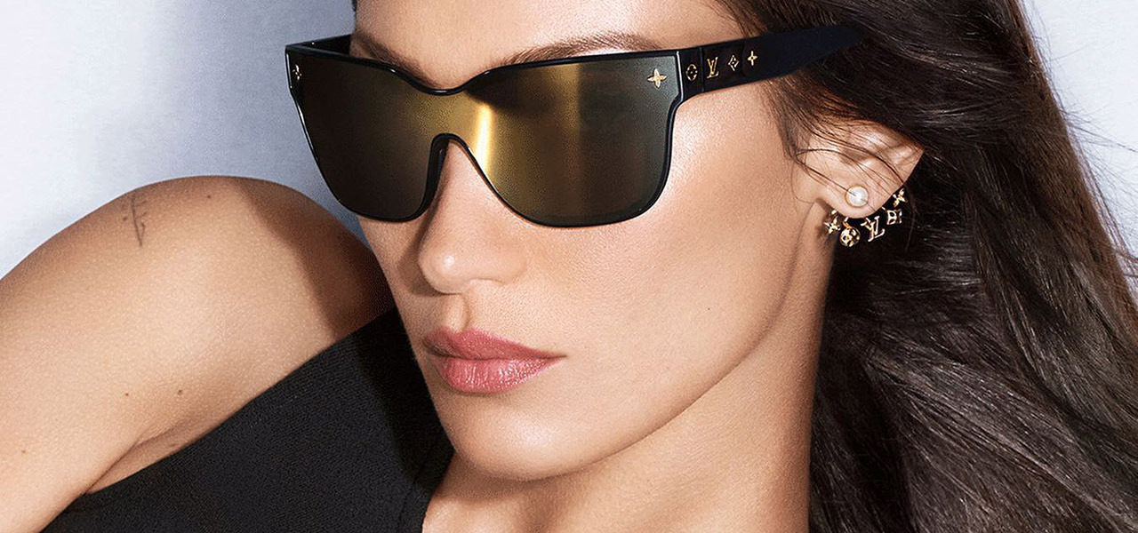 Black Shield-style sunglasses, Louis Vuitton Sunglasses Handbag