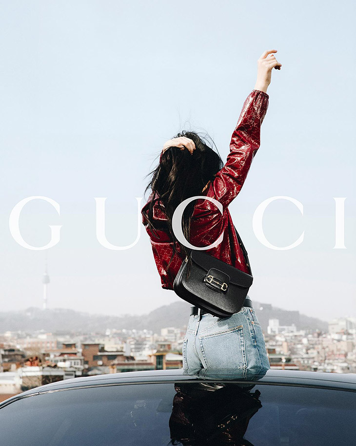 NewJeans Member Hanni Models Gucci Horsebit 1955 Collection