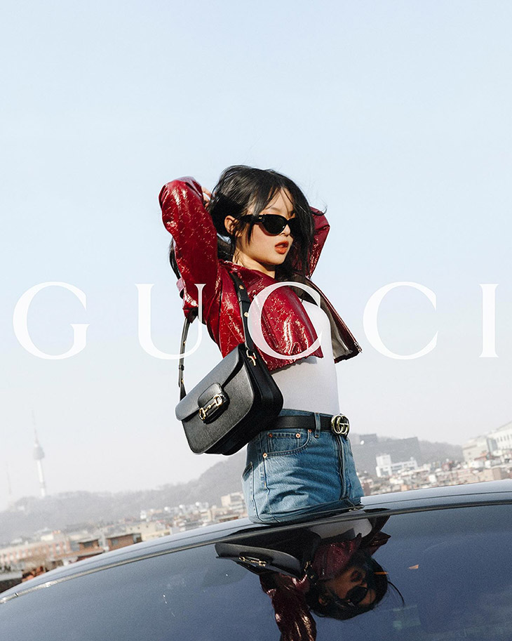 NewJeans Member Hanni Models Gucci Horsebit 1955 Collection